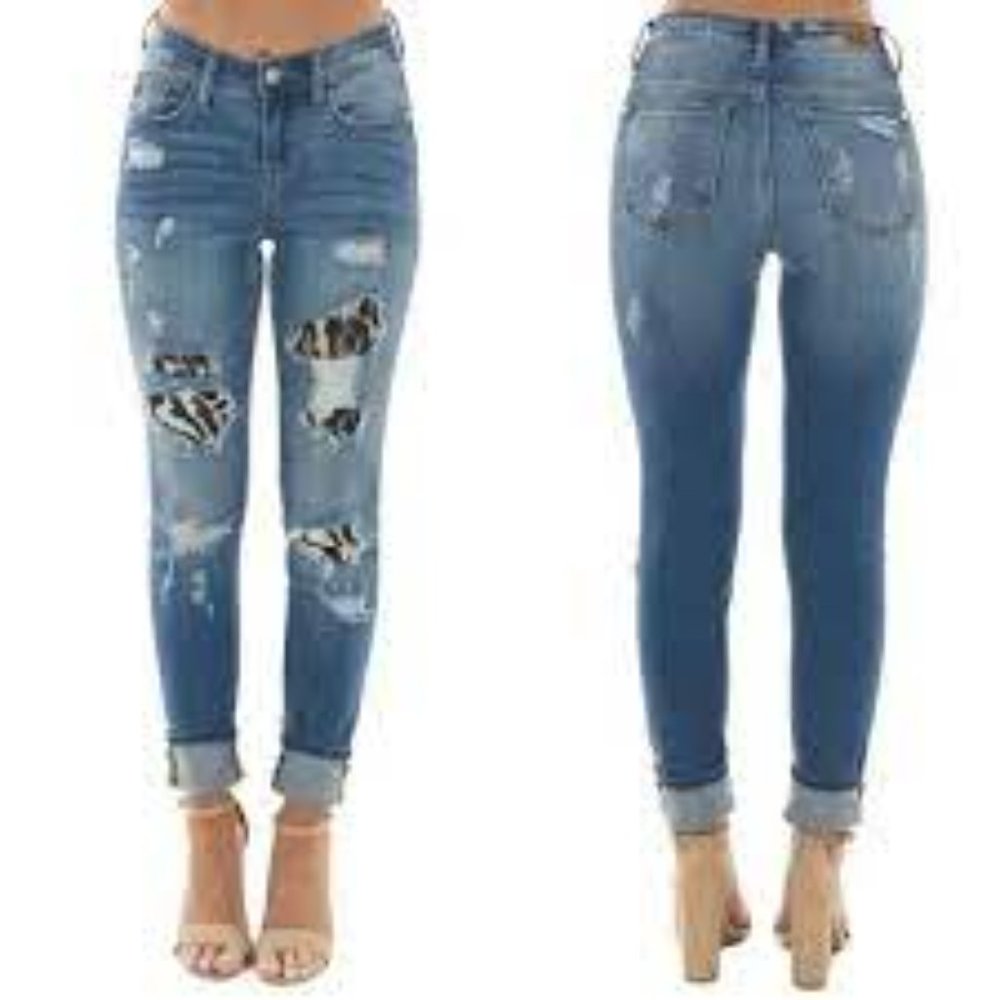 Judy Blue Women's Leopard Print Patch Skinny Jeans